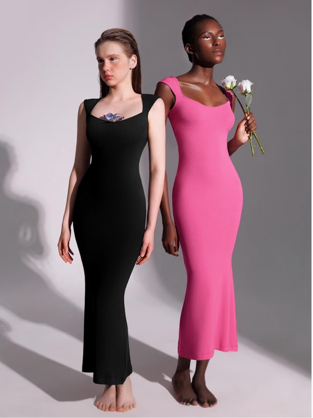 Amazon Fashion Women's Square Neck Cap Sleeve Maxi Dress Ribbed Bodycon